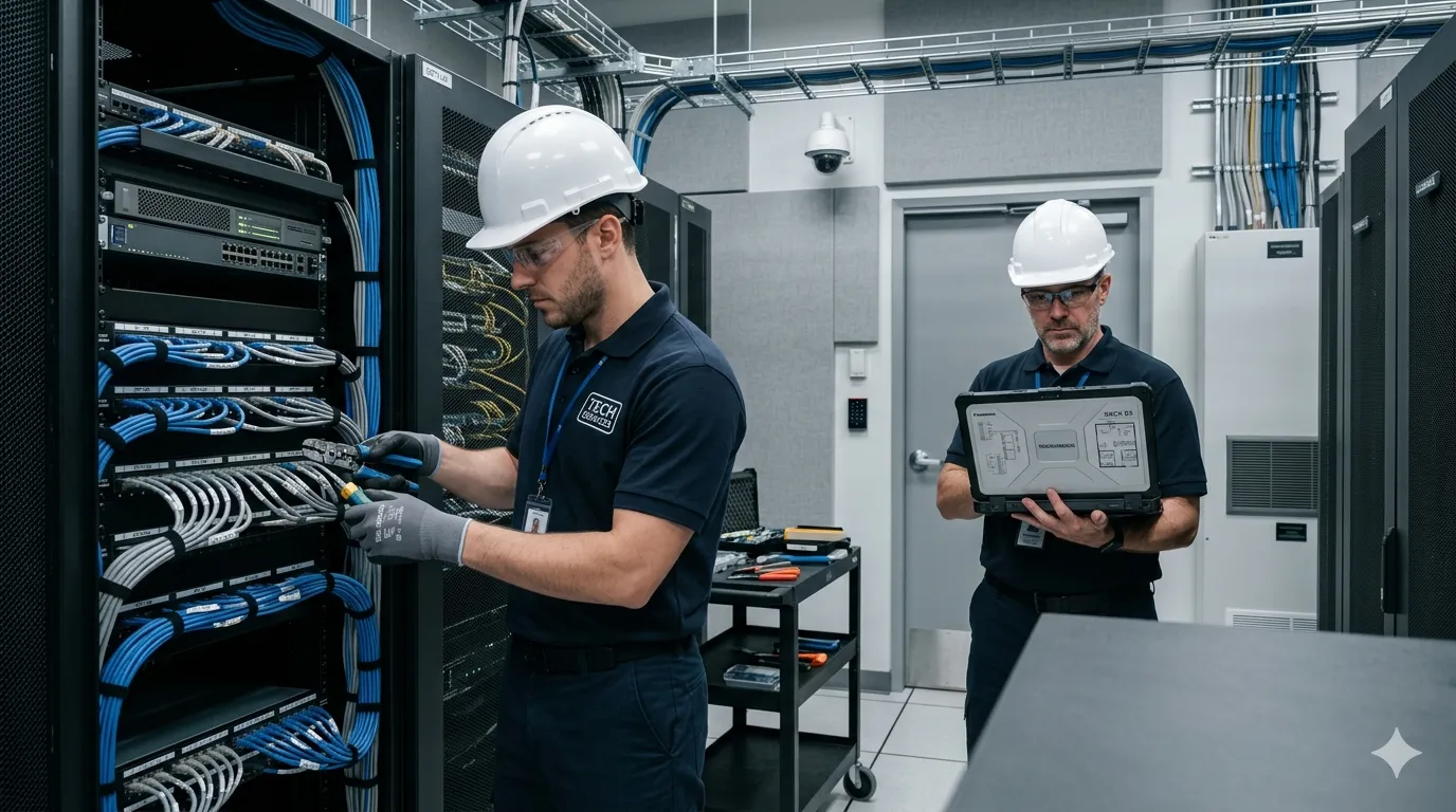 Equipo técnico instalando seguridad